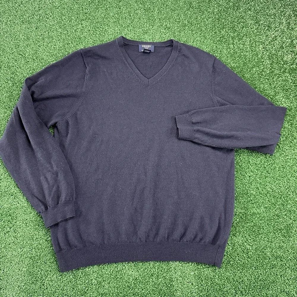 VTG Brooks Brothers Sweater Mens Large Blue 346 Fine Italian Merino Wool V-Neck